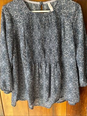 Women’s Navy Blue Patterned Peasant Blouse